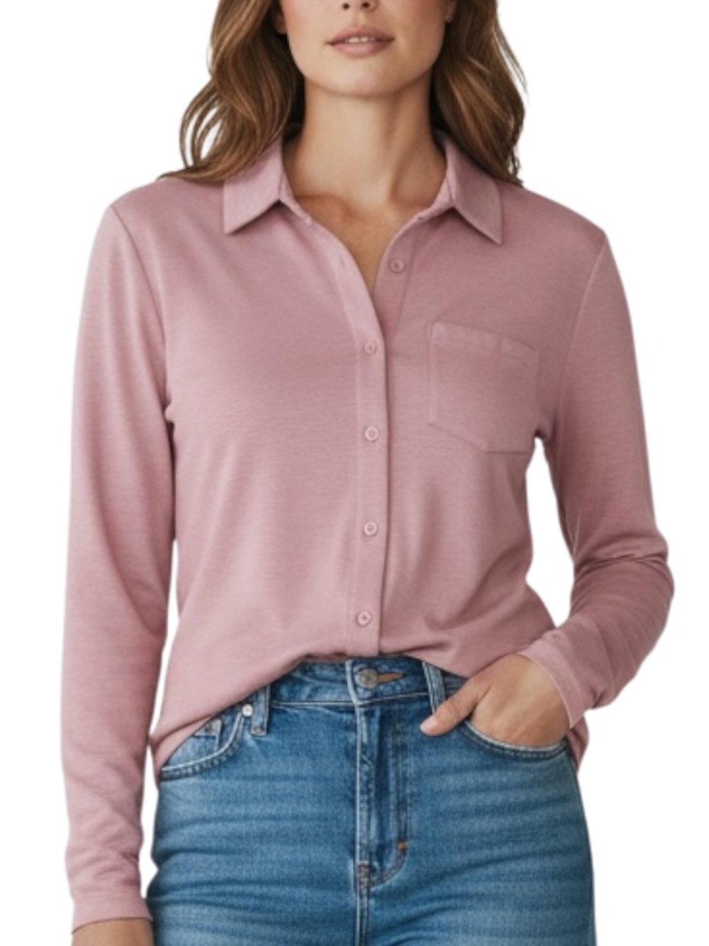 Belle Kim Gravel Slub Knit Button Up Shirt Mauve Soft Stretch Size XXS New